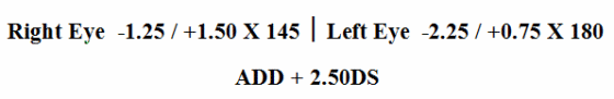 Lens Prescription information